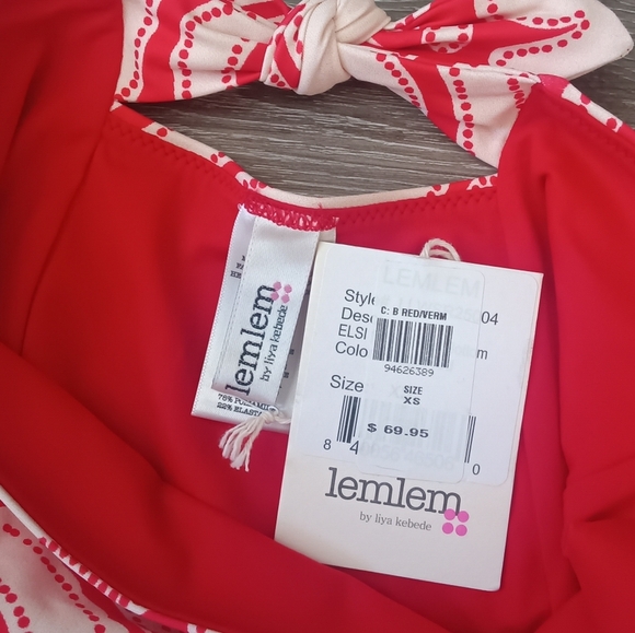 lemlem Elsi High Waist Bikini Bottom in Niku Red Pattern XS - Picture 10 of 12